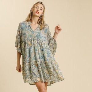 Umgee Babydoll Dusty Mint Tiered Bell Sleeve Dress